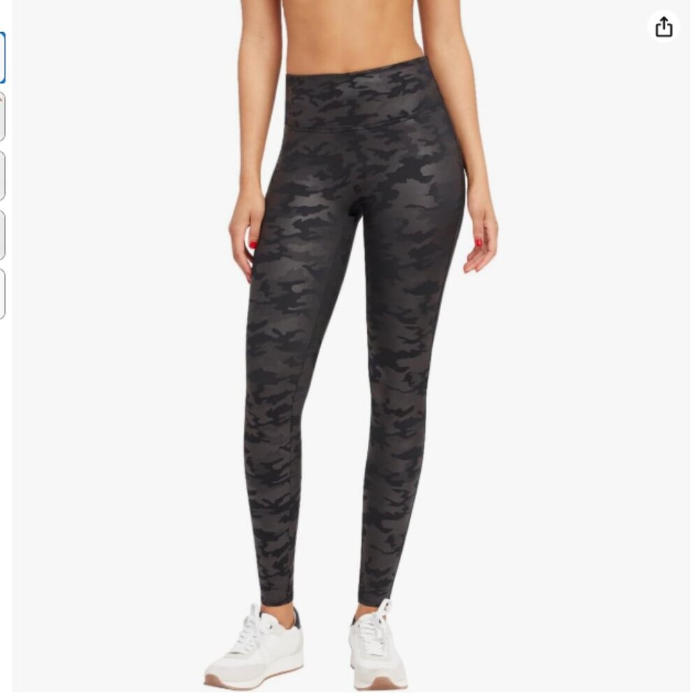 Spanx faux leather leggings black camo full length